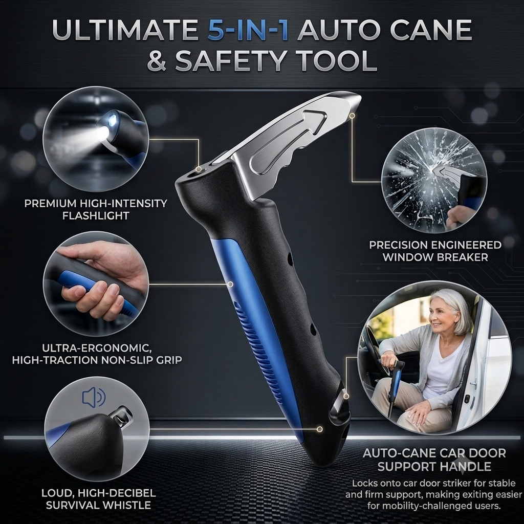 5-in-1 Car Support Handle with Window Breaker | Car Assist Handle |Easy Grip Safety Tool for Seniors