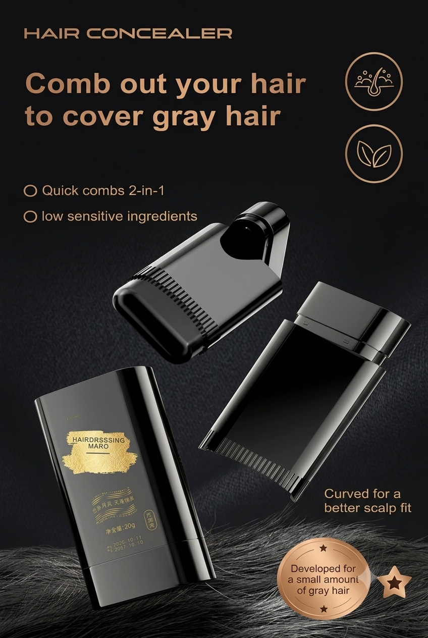Hair Color Comb Stick | Instant Grey Root Cover For Men & Women | Black