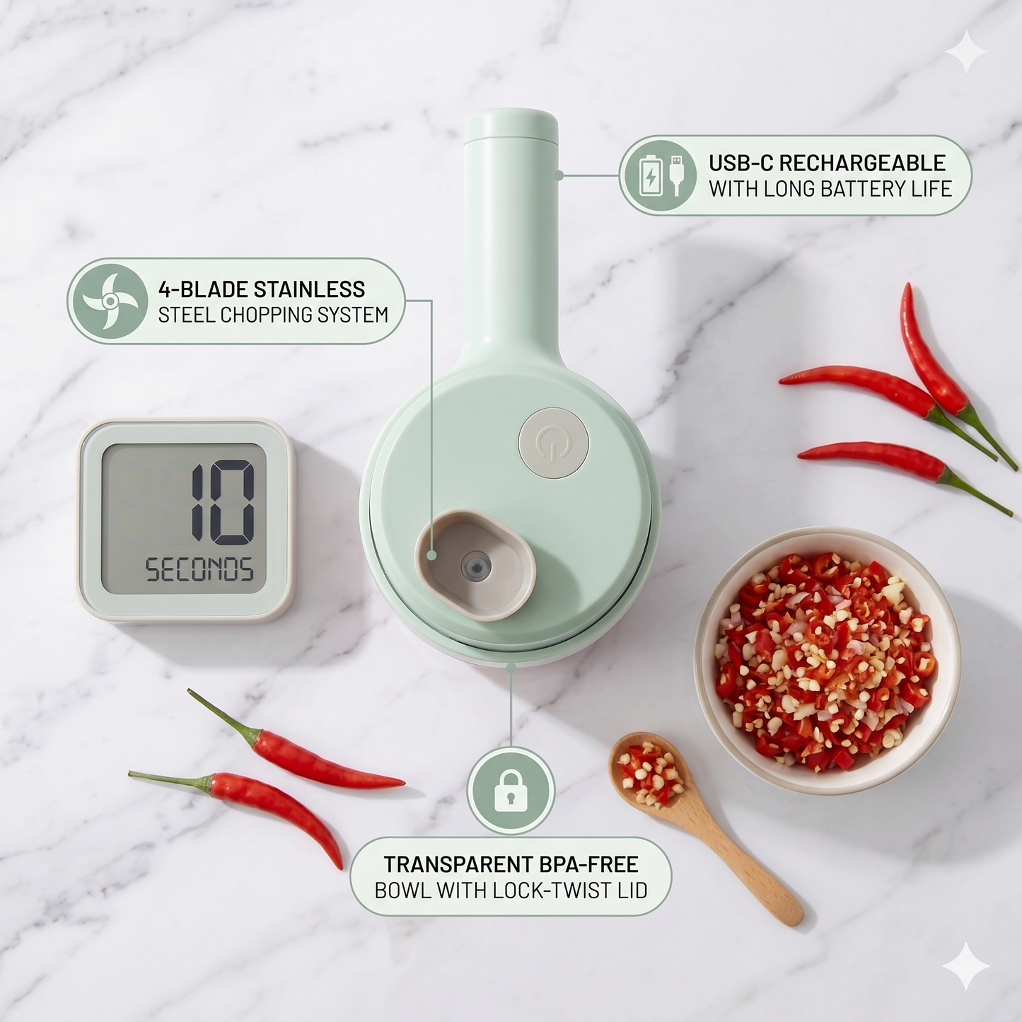 4-in-1 Electric Vegetable Cutter, Slicer, Grater, Chopper